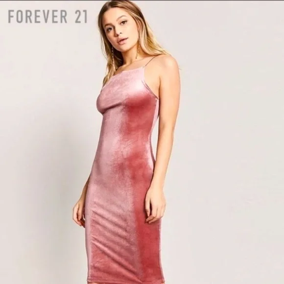 Forever 21 Rose Colored Velvet Bodycon Dress, NWT Sz M - Picture 3 of 11